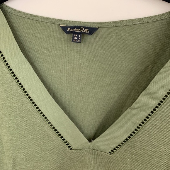 Massimo Dutti olive green V neck quarter length sleeve top - Picture 2 of 6